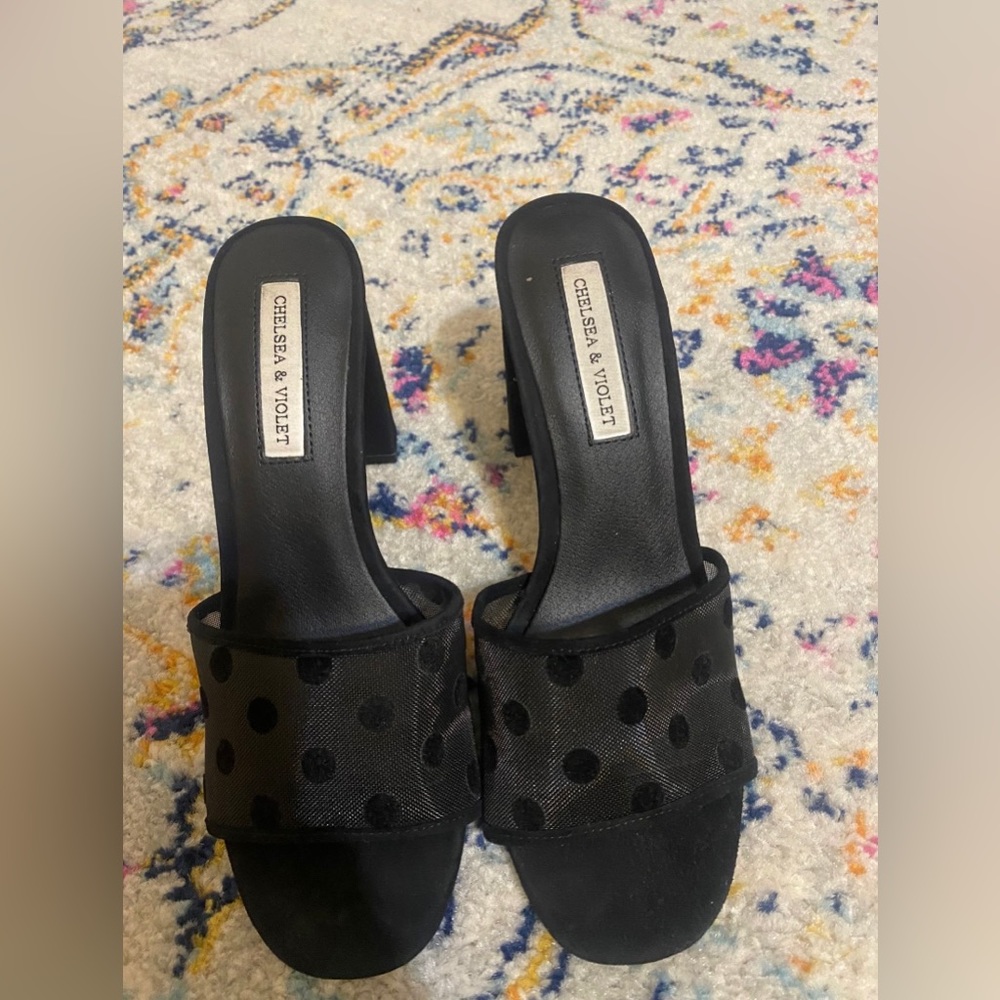 Black polka dot heels